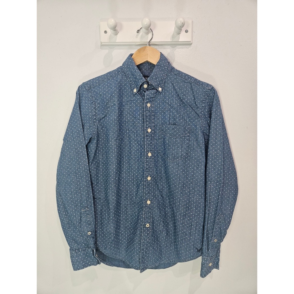 American Eagle Outfitters Polka Dot Chambray Button Down Shirt Blue XS Classic